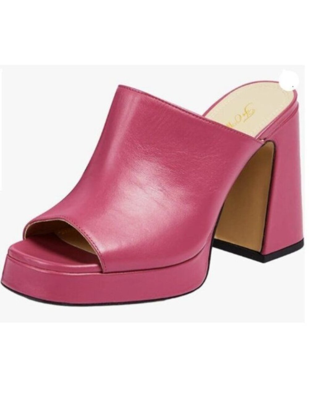 FOWT Women Platform Peep Toe Mules Slip on Chunky High Heel Slipper Sandals Pink